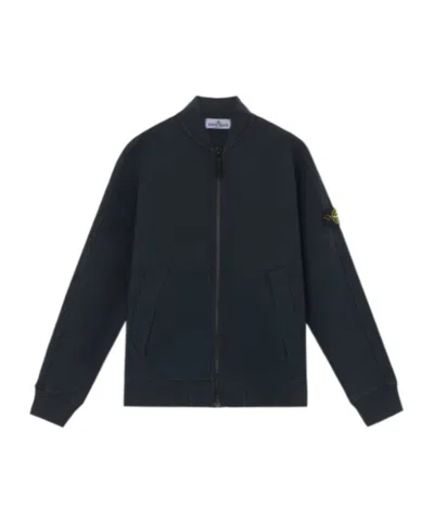 Stone Island Long-sleeved Zipper Sweatshirt In Blue