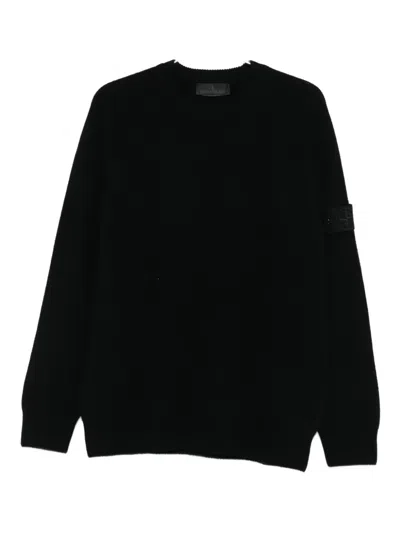 Stone Island Ribbed Hem Long Sleeve Crew Neck Sweater In Black