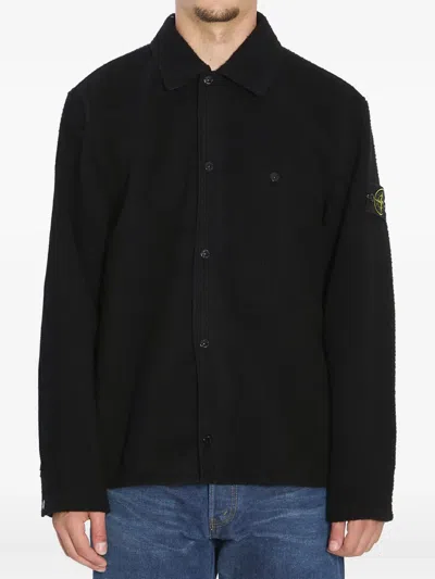 Stone Island Overshirt In Wool Blend In Black