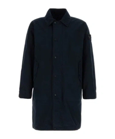 Stone Island Long Trench Coat Polyester Blend Design In Neutral