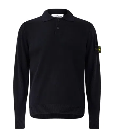 Stone Island Long-sleeve Knit Polo In Blue