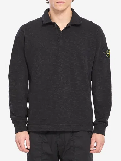 Stone Island Badge-detail Polo Shirt In Black
