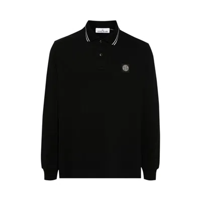 Pre-owned Stone Island Long-sleeve Polo Shirt 'black' | Men's Size L