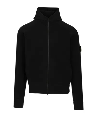 Stone Island Logo-patch Zip-up Hoodie In Black