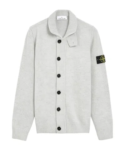 Stone Island Virgin Wool Blend High Neck Cardigan With Logo Patch In Multi