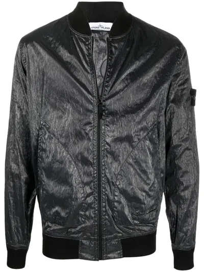 Stone Island Loog-patch Bomber Jacket In Black