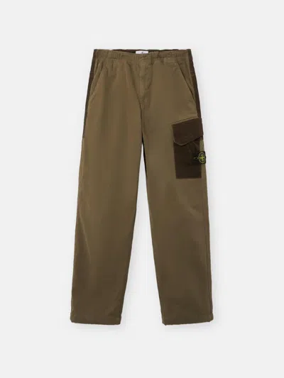 Stone Island Loose Cotton Trousers In Military Green