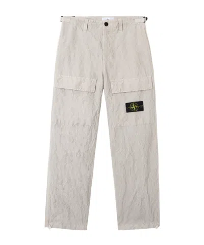 Stone Island Loose-fit Cargo Trousers With Adjustable Waist Straps In Gray
