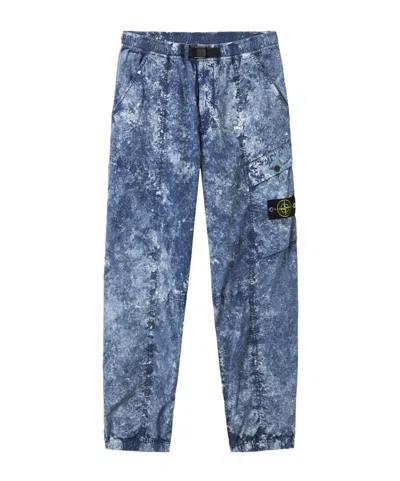 Stone Island Loose Fit Cargo Trousers With All-over Pigment Motif And Belt In Blue