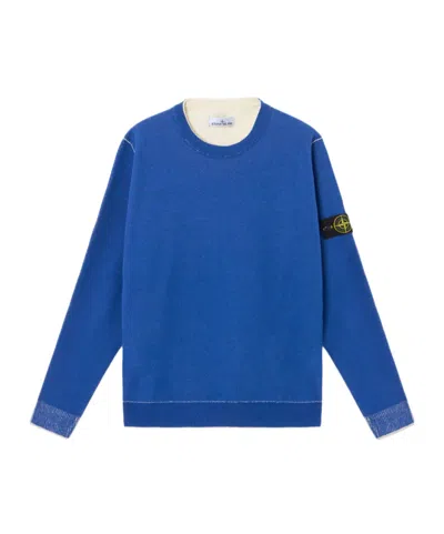 Stone Island Loose Fit Crewneck Jumper With Contrasting Interior In Cornflower Blue