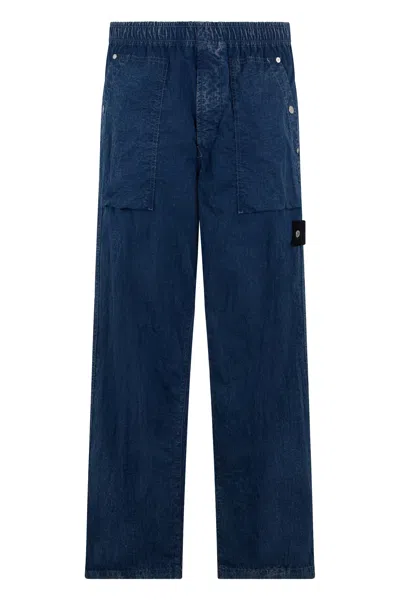 Stone Island Loose Fit Fatigue Jeans With Pockets In Blue