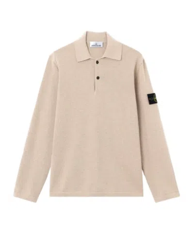 Stone Island Loose-fit Long-sleeve Polo With Ribbed Trims In Brown