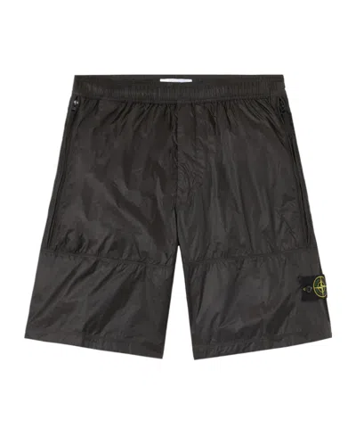 Stone Island Loose-wide-leg Bermuda Shorts With Elasticated Waistband In Gray