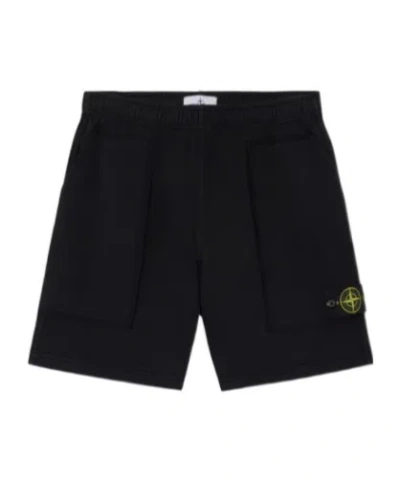 Stone Island Loose-wide-leg-fit Jogger Shorts With Pockets In Black