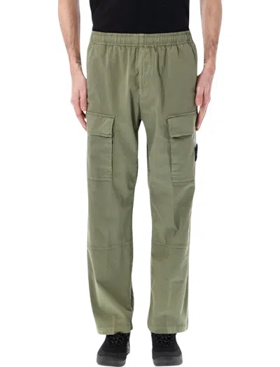 Stone Island Loose-fit Cargo Pants With Elasticated Waistband Stretch Organic Cotton Twill In Green