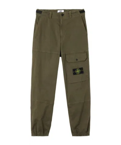 Stone Island Loose-fit Cargo Trousers With Adjustable Waistband In Green