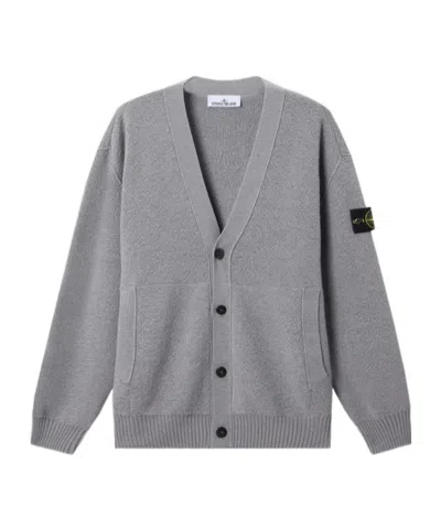 Stone Island Loose-fit V-neck Cardigan With Pockets In Gray