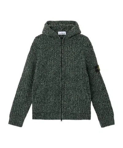 Stone Island Loose-fitting Hooded Zip-up Knit Jumper With Pockets In Green