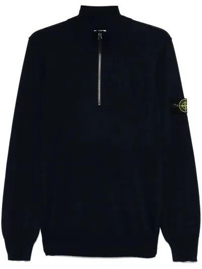 Stone Island Quarter Zip Sweatshirt In Navy