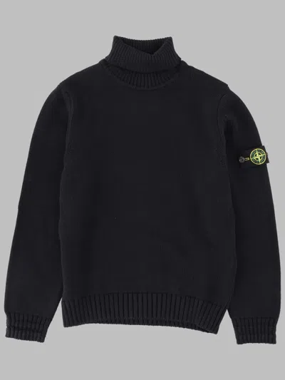 Stone Island Junior Logo-badged Cotton Blend Sweater In Black