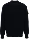 Stone Island Ribbed Texture Black Crew Neck Sweater In Blue