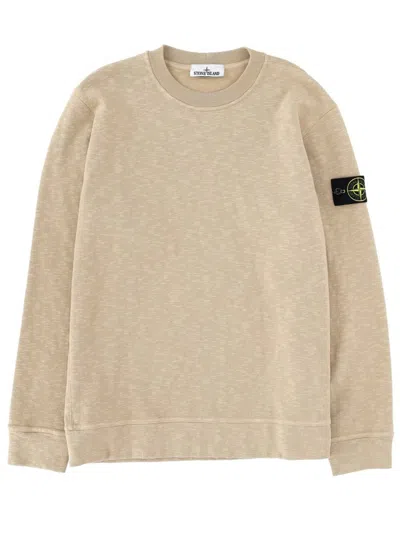 Stone Island Cotton Crew Neck Long Sleeve Sweater In Neutral