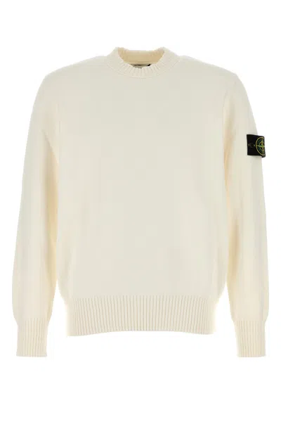 STONE ISLAND STONE ISLAND IVORY COTTON BLEND SWEATER