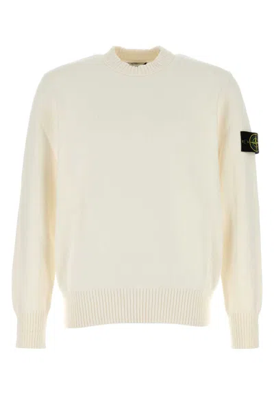 STONE ISLAND IVORY COTTON BLEND SWEATER