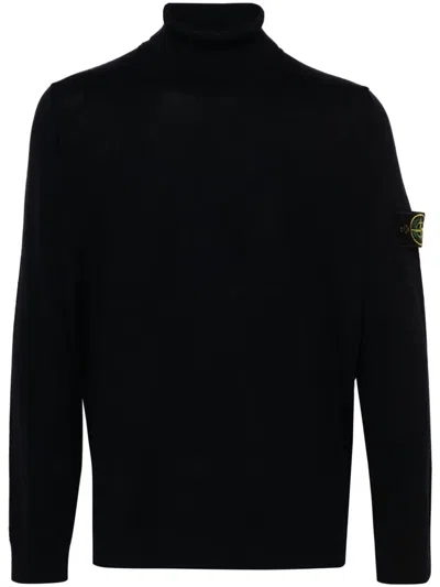 Stone Island Roll-neck Fine Knit Wool Jumper In Black
