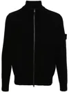 Stone Island Compass-patch Zip-up Cardigan In Black