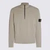 Stone Island White Sweater With Logo Patch On The Sleeve And Front Half Zip Closure In Wool Stretch Man In Neutral
