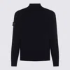Stone Island Blue Cardigan With High Neck And Logo Patch On The Sleeve In Cotton Man In Blue