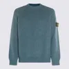 Stone Island Textured Knit Sweater With Distinctive Sleeve Patch In Blue