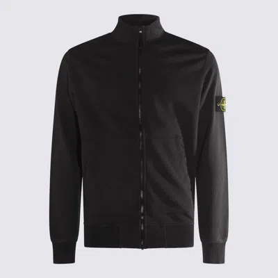 Stone Island High Collar Ribbed Cuffs Side Pockets In Black