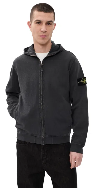 Stone Island Hooded Jacket Ribbed Cuffs Stretch Hem In Blue