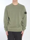 Stone Island Green Crewneck Sweatshirt With Logo Patch On The Sleeve In Cotton Man In Green
