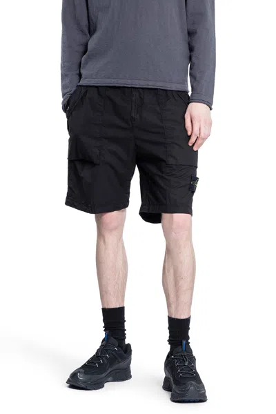 Stone Island Cotton Blend Logo Patch Shorts In Black