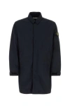 Stone Island Fabric Overcoat With Stand-up Collar And Back Vent In Blue