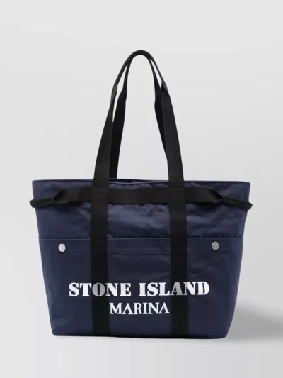 Stone Island Marina Cotton Tote Bag In Blue