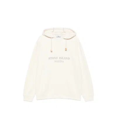 Stone Island Marina Fleece Garment Dyed Hoodie In White