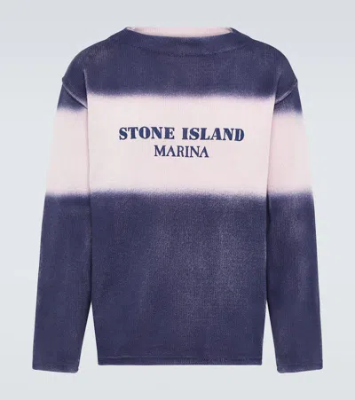 Stone Island Marina Intarsia Cotton Sweater In Blue