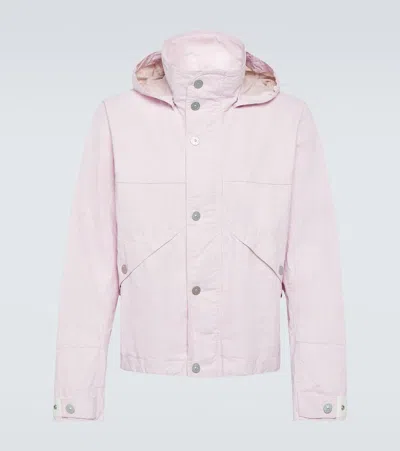 Stone Island Marina_raw Plated Linen Hooded Blouson In Pink
