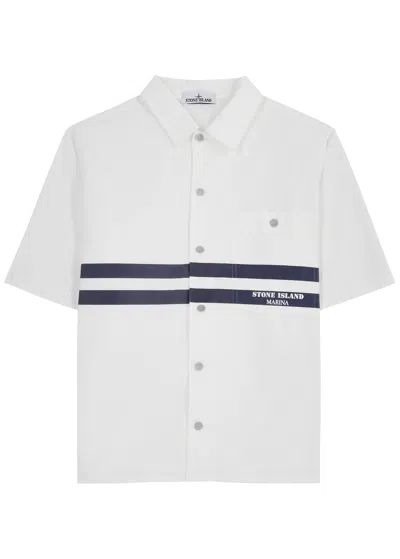 Stone Island Marina Logo-print Cotton-poplin Shirt In White