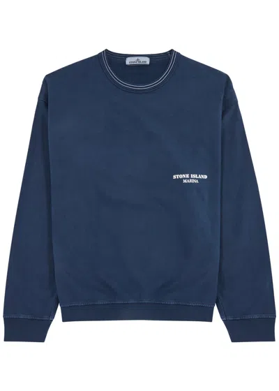 Stone Island Marina Logo-print Cotton Sweatshirt In Blue