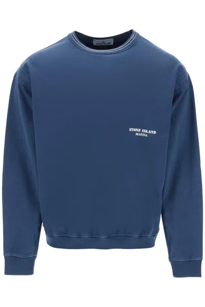 Stone Island Marina_‘old' Treatment Crewneck Sweatshirt In Blue