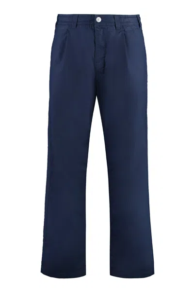 Stone Island Marina Pleated Cotton Canvas Pant In Blue
