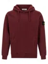 Stone Island Maroon Logo Badge Hoodie In Burgundy