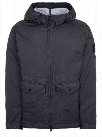 Stone Island Matte Finish Black Casual Jacket With Hood