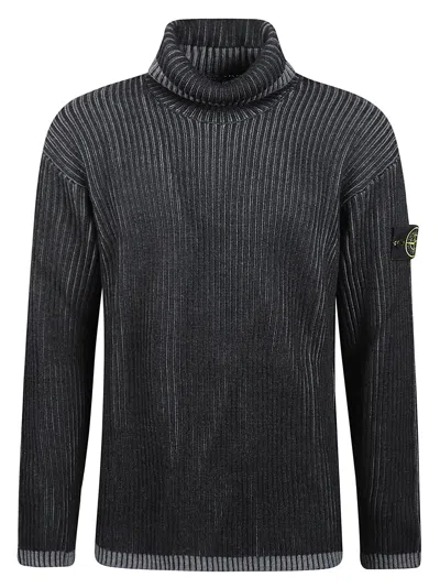 Stone Island Melange Charcoal Wool Sweater In Gray