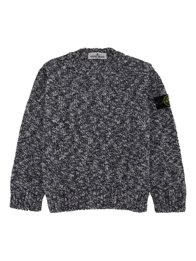 Stone Island Kids' Mélange Crew-neck Sweater In Black